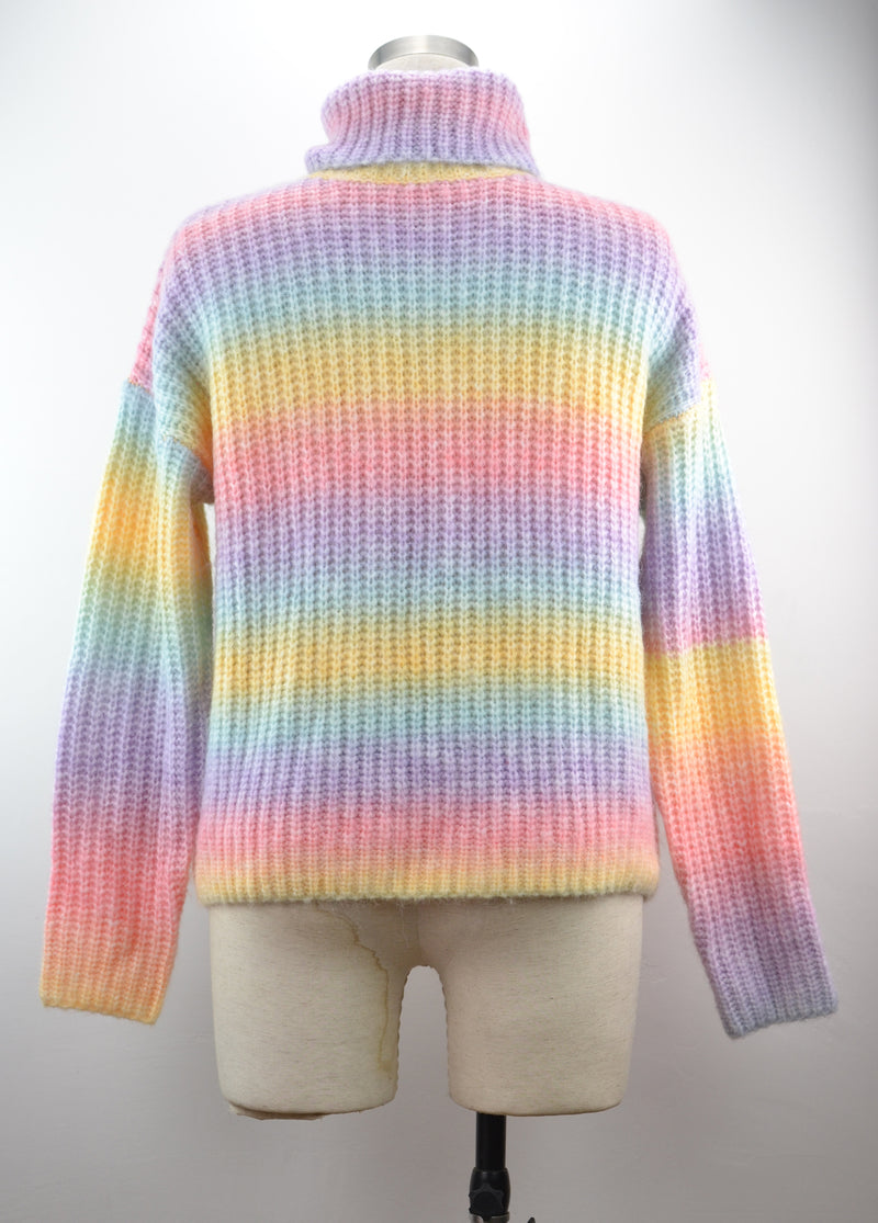 Turtle Neck Knitted Tie Dye Long Sleeve Sweater