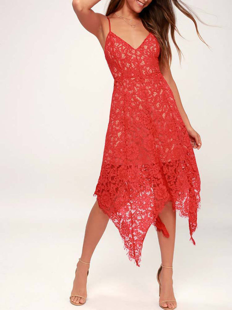 One Wish Lace Midi Dress Red