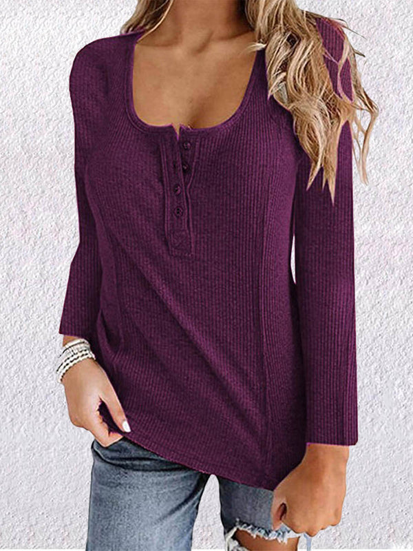 Casual U Neck Long Sleeve Top