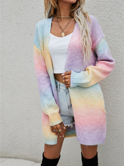 Tie Dye Open Front Plush Cardigan with Side Pockets