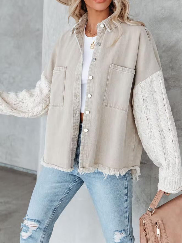 Fashion Bend Down Collar Long Sleeve Button Down Top Jacket