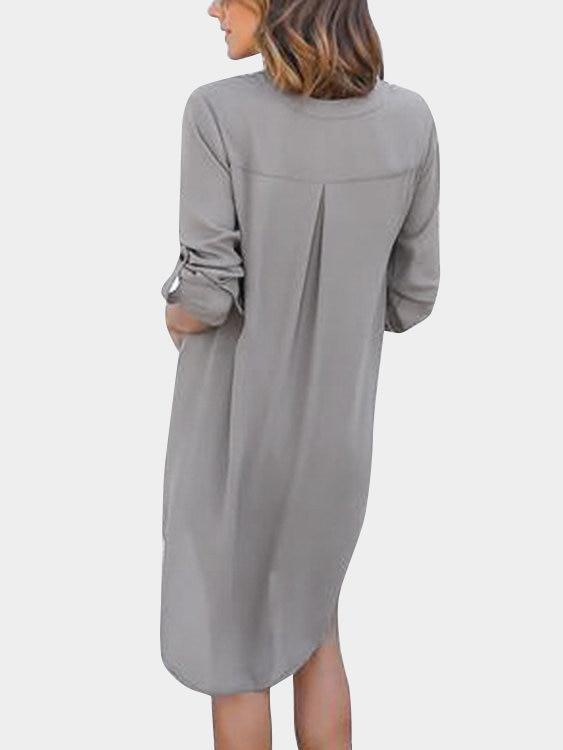 Grey V-neck Long Sleeves Irregular hem Chiffon Dress - Landing Closet