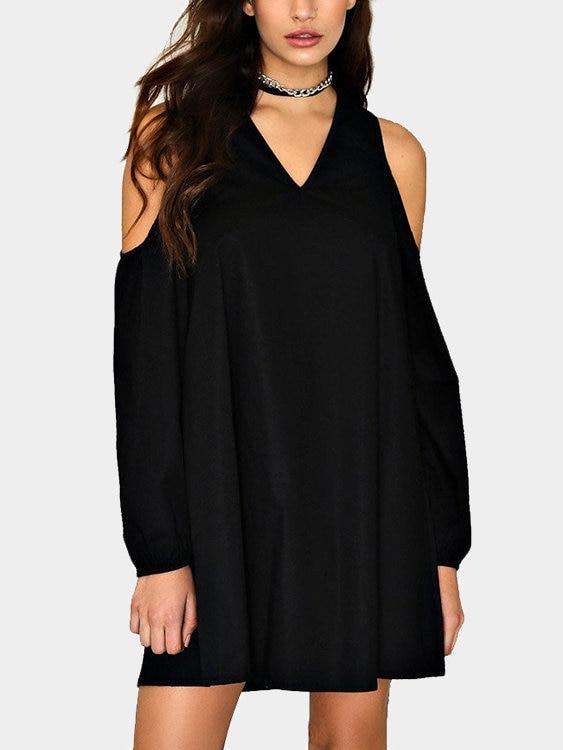 V-neck Cold Shoulder Long Sleeves Dress