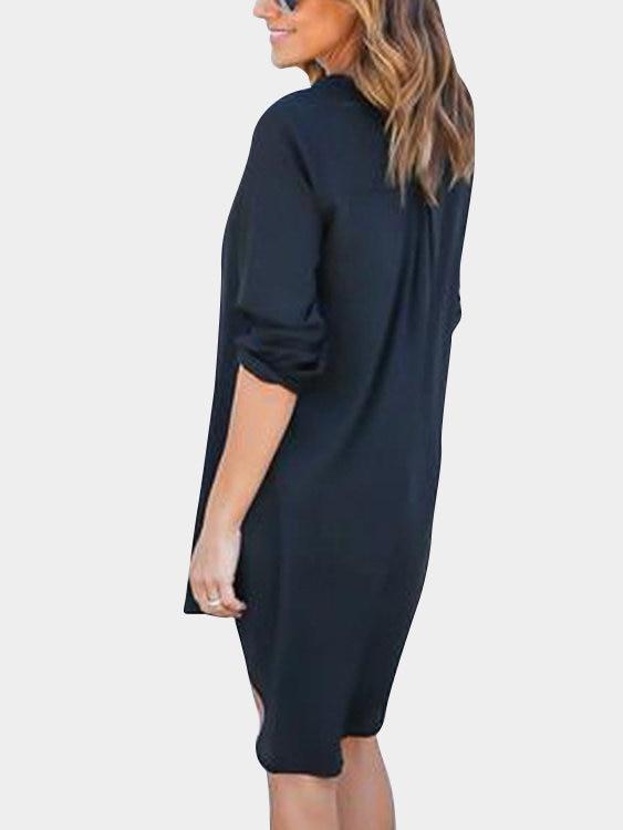 Grey V-neck Long Sleeves Irregular hem Chiffon Dress - Landing Closet