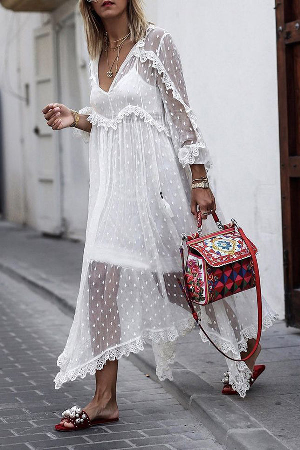 Dot Lace Sheer Maxi Cover Dress