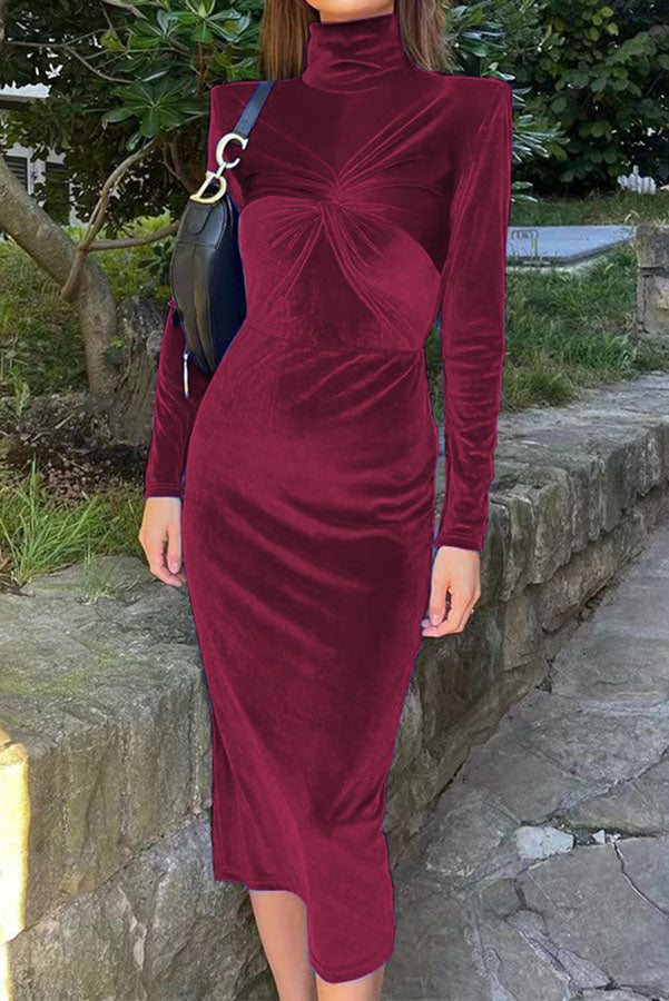 Flawless Beauty Twist Front Velvet Midi Dress