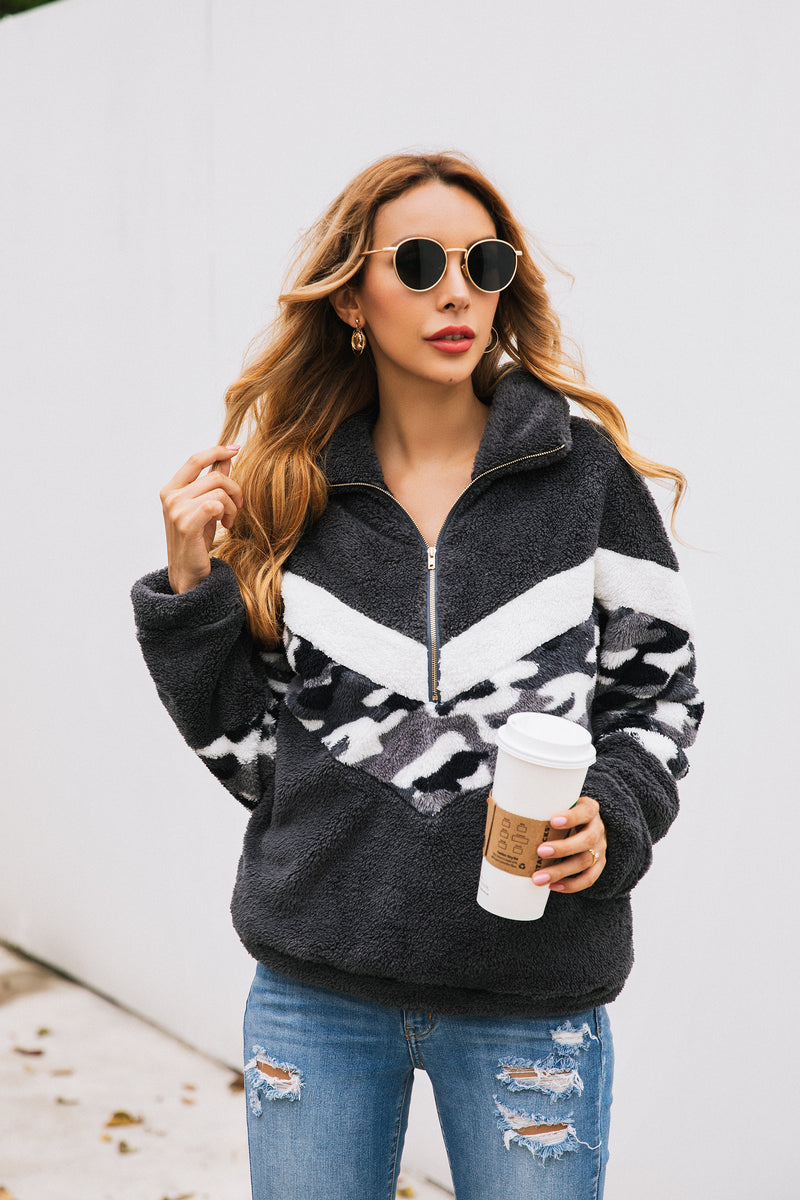 Long Sleeve Zipper Sherpa Sweatshirt Pullover