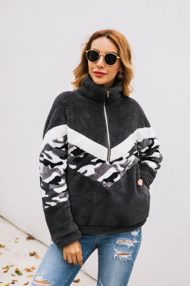 Long Sleeve Zipper Sherpa Sweatshirt Pullover