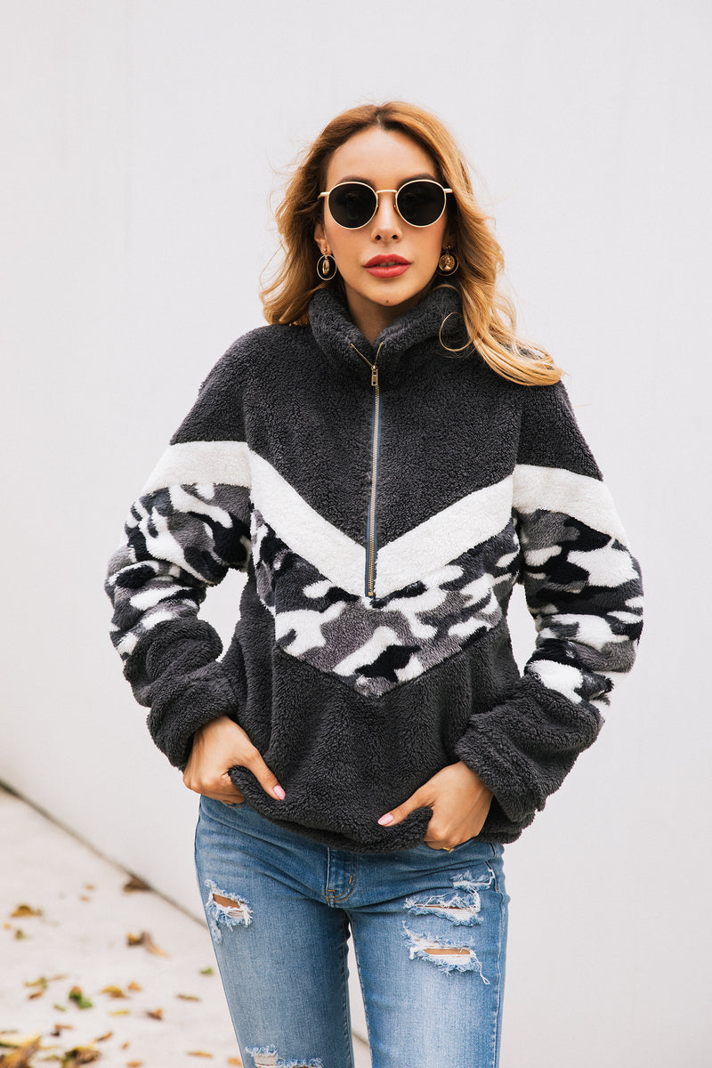 Long Sleeve Zipper Sherpa Sweatshirt Pullover