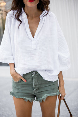 Linen V Neck Loose Blouse