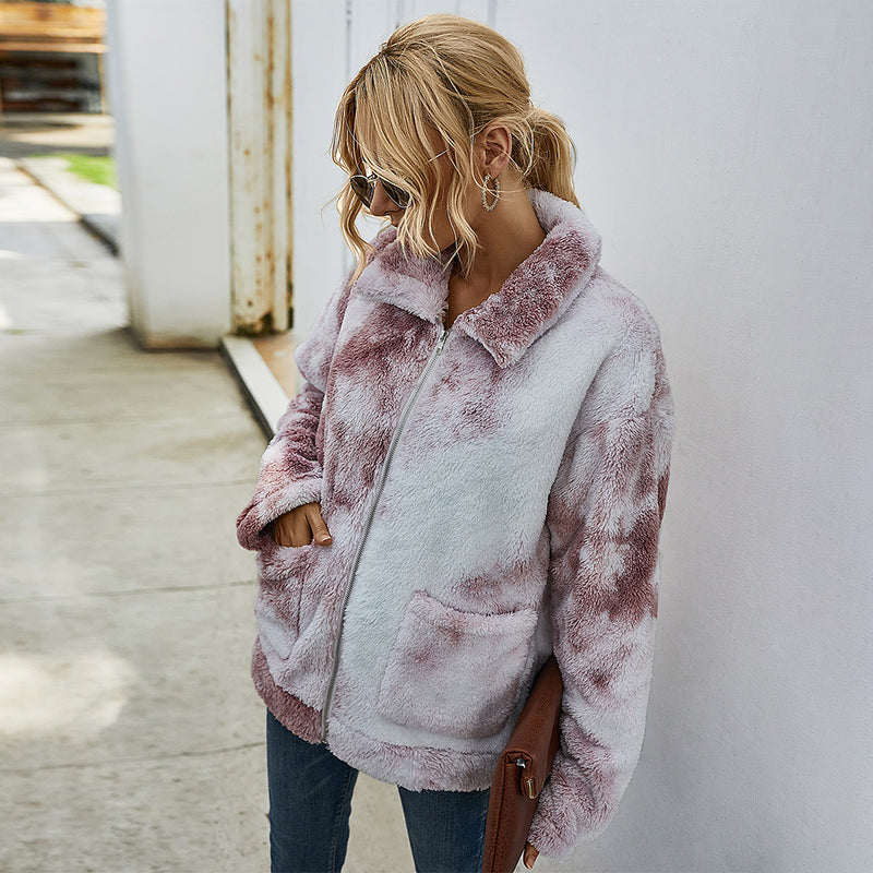 Tie Dye Shaggy Fleece Jacket