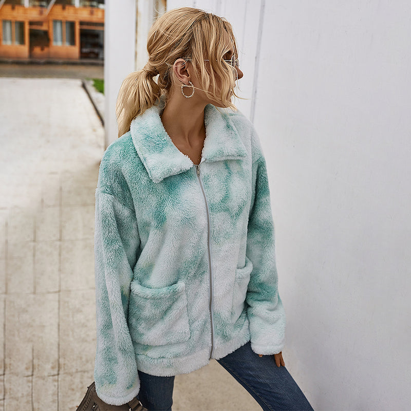 Tie Dye Shaggy Fleece Jacket