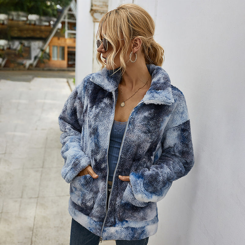 Tie Dye Shaggy Fleece Jacket