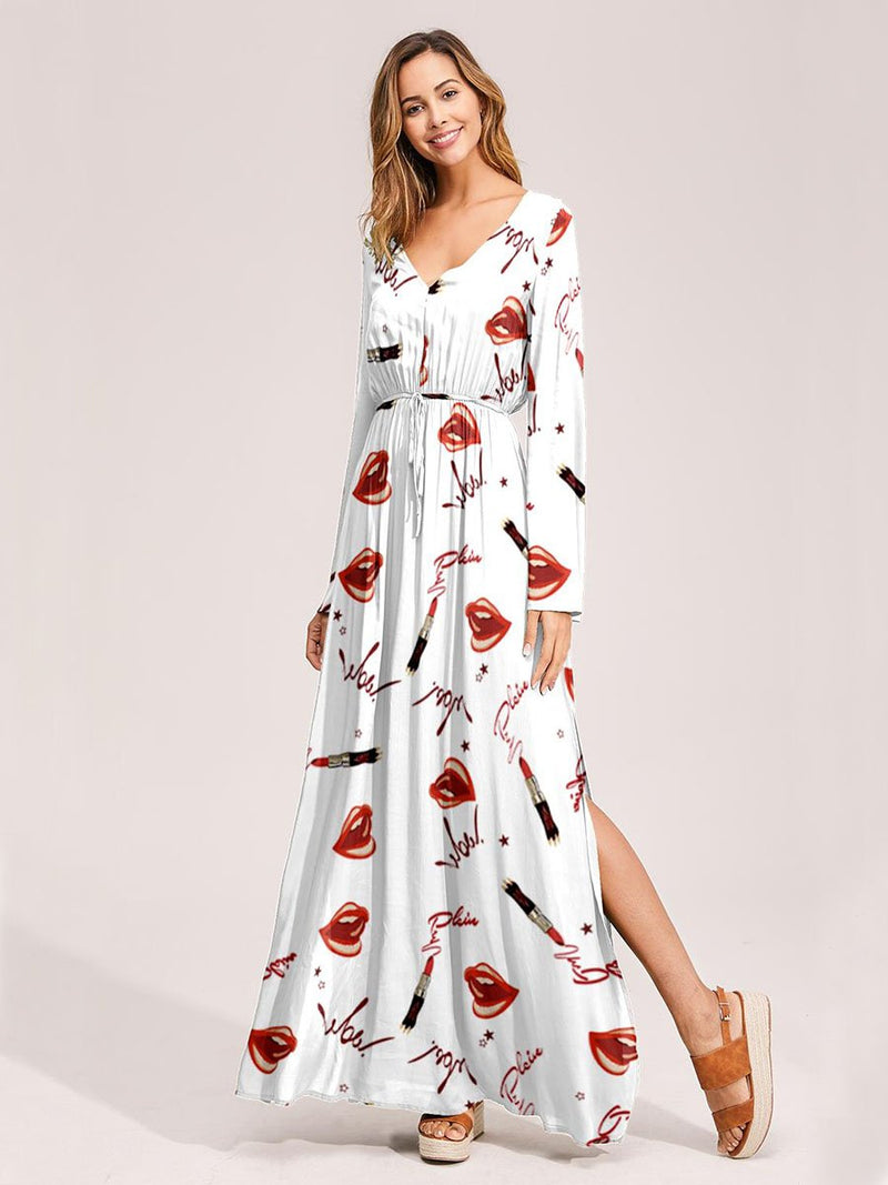 Floral Print Surplice Belted Dress