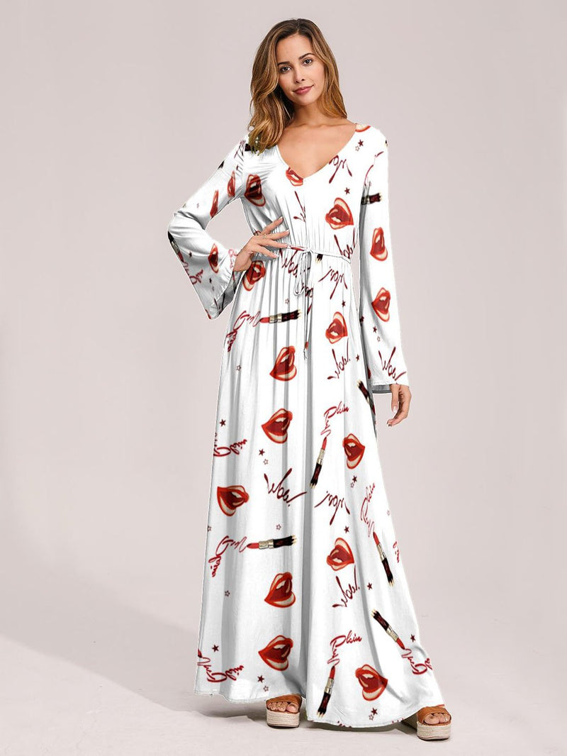 Floral Print Surplice Belted Dress