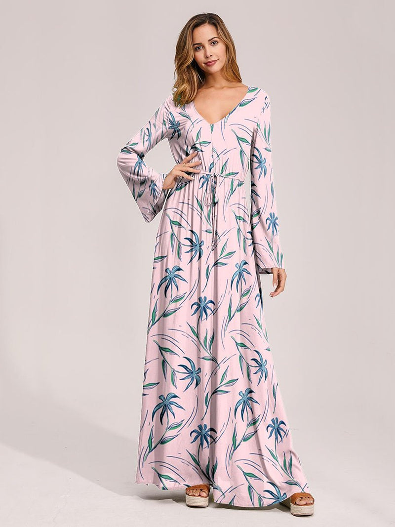 Floral Print Surplice Belted Dress