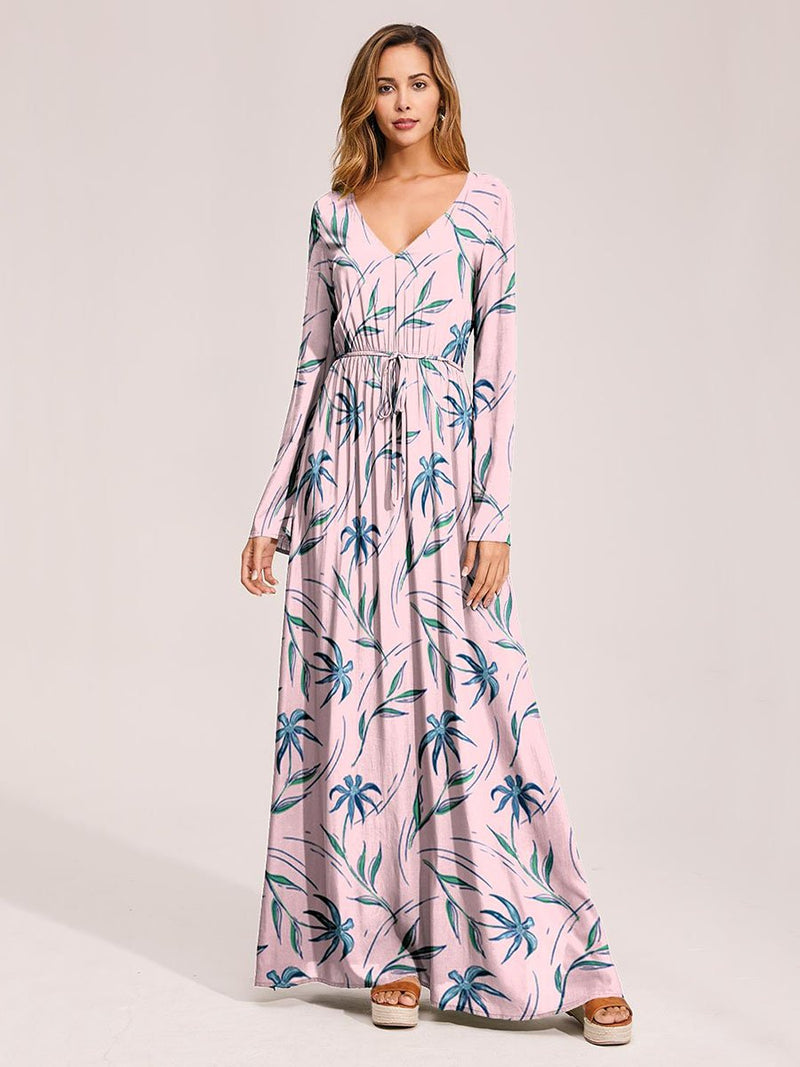 Floral Print Surplice Belted Dress