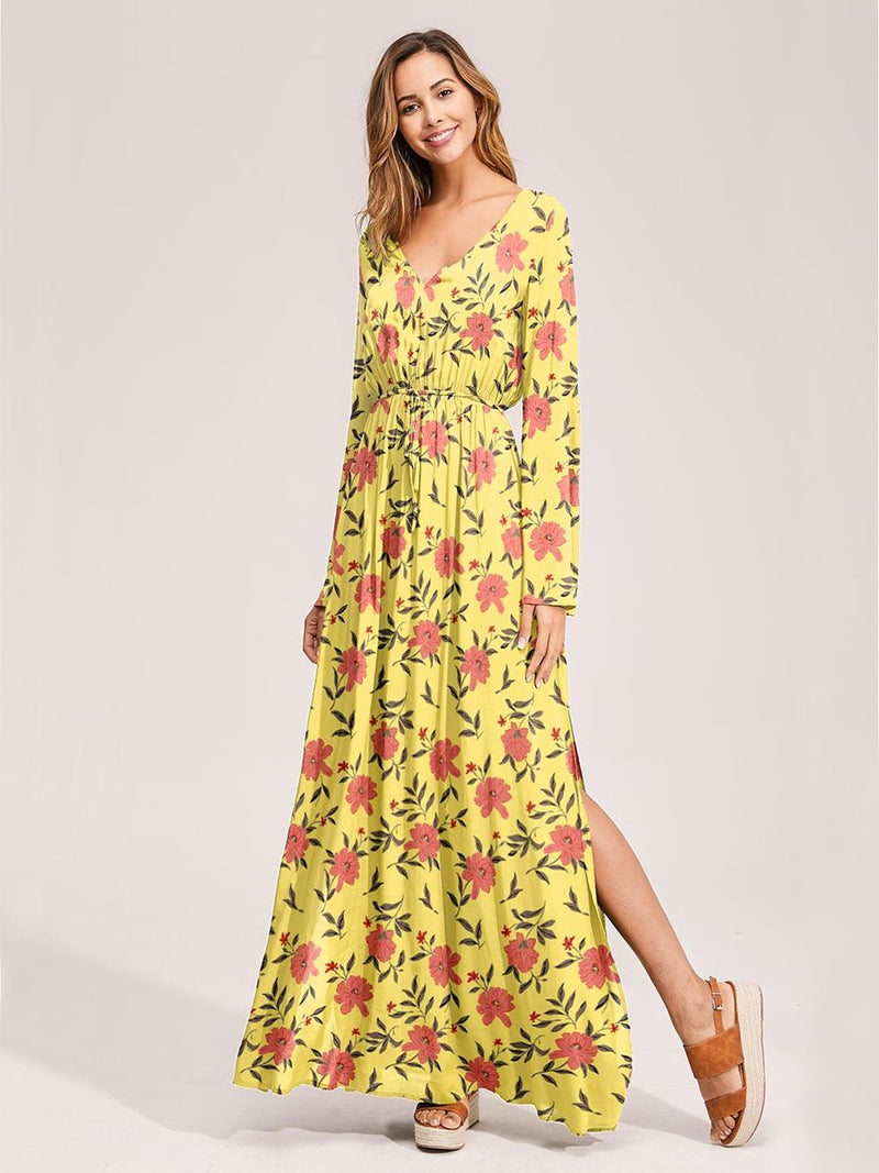 Floral Print Surplice Belted Dress