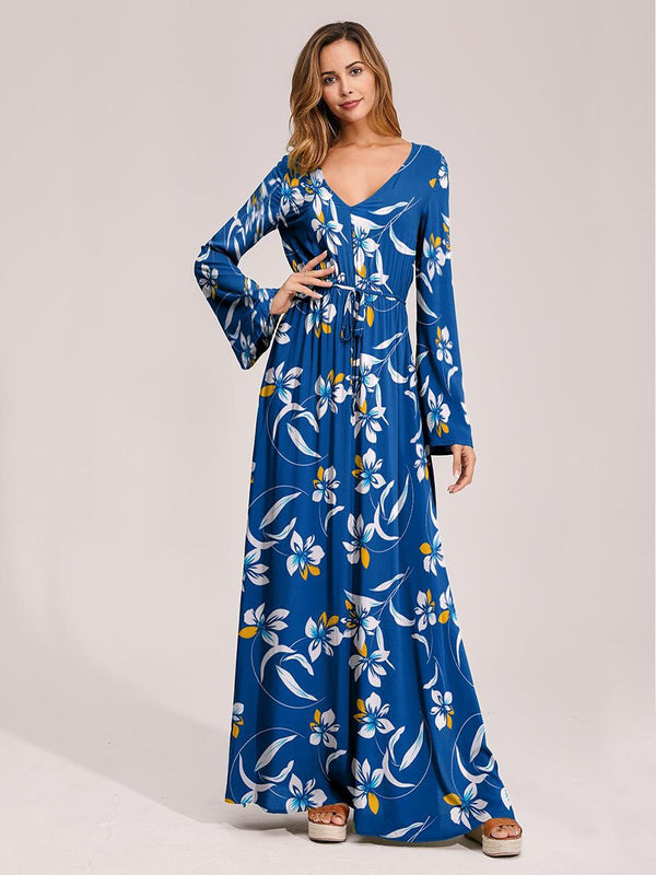 Floral Print Surplice Belted Dress