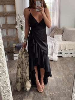 Party Sexy Halter V-neck Irregular Hem Maxi Dress