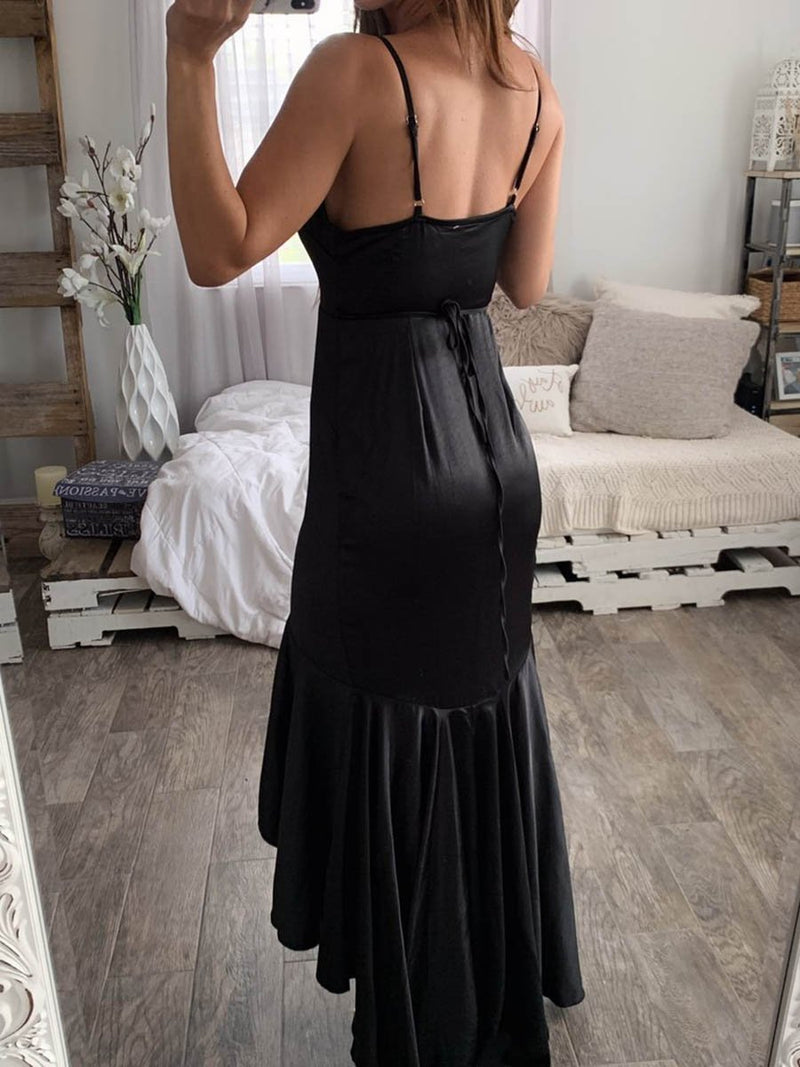 Party Sexy Halter V-neck Irregular Hem Maxi Dress