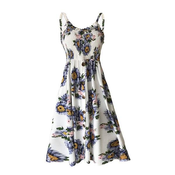 Spaghetti Strap Boho Wrap Waist Floral Midi Dress