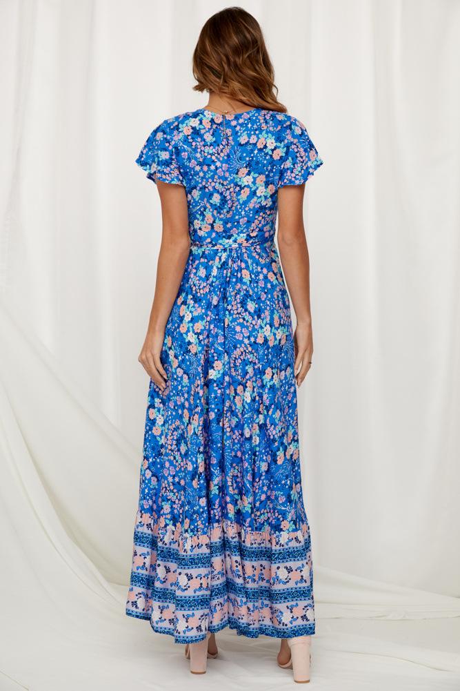 Floral V-neck Open Front Maxi Dress