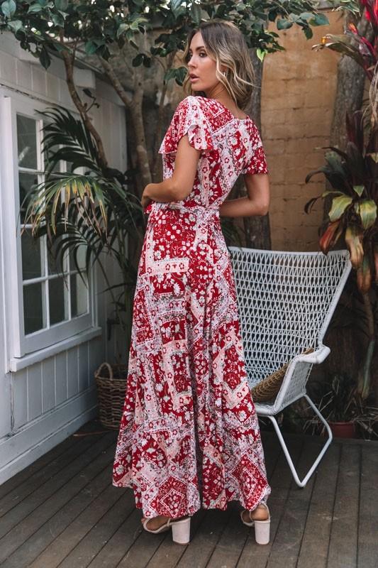 Floral V-neck Open Front Maxi Dress