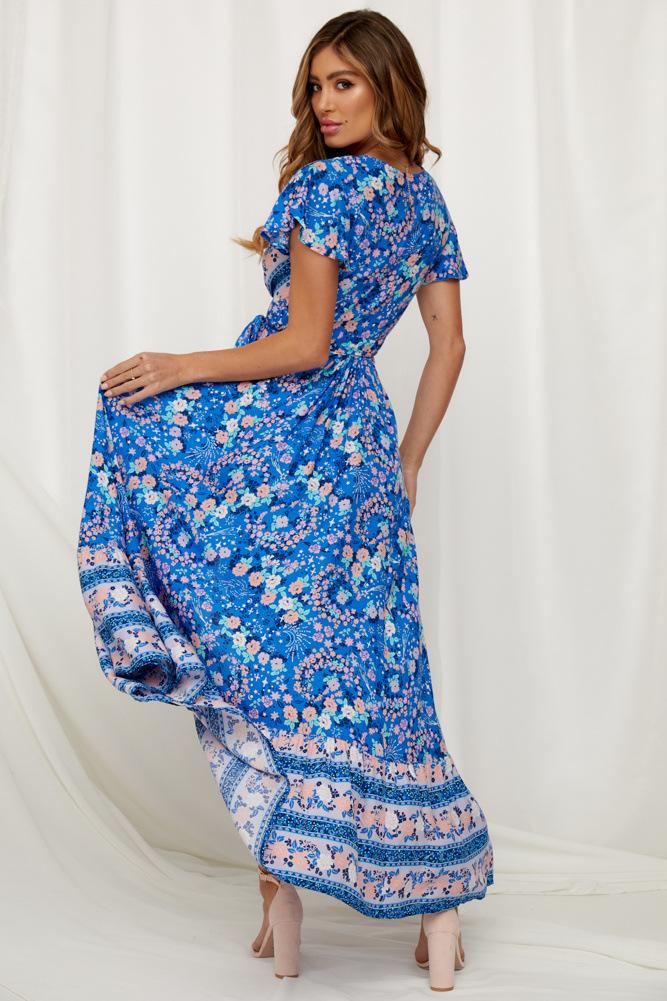 Floral V-neck Open Front Maxi Dress