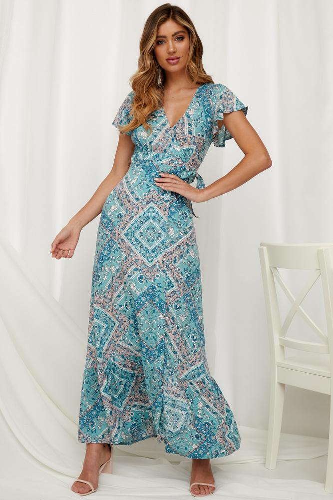 Floral V-neck Open Front Maxi Dress