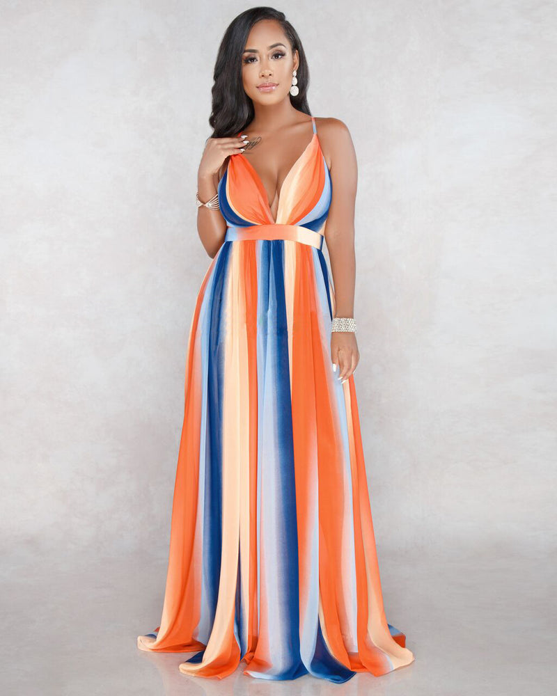 Floral Print Pleated Backless Slip Maxi Dress