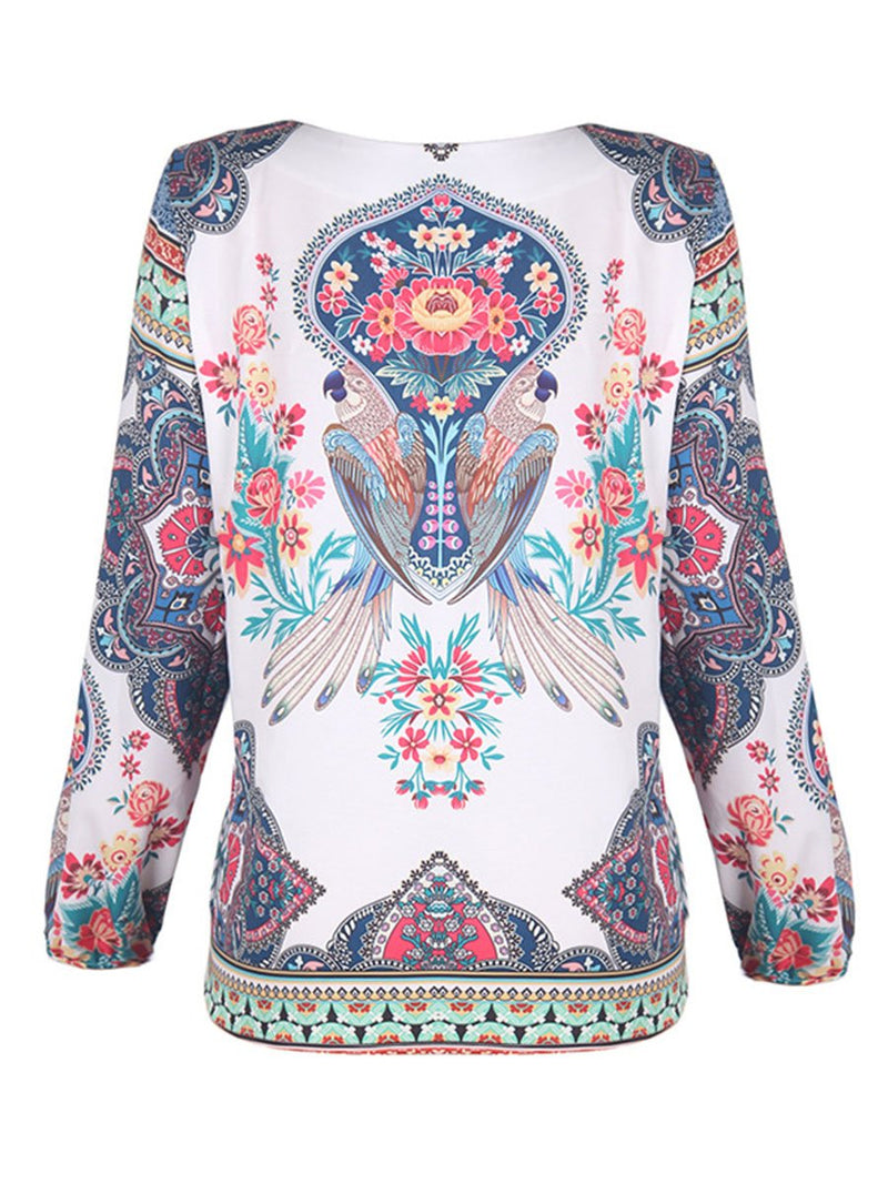 Floral Long Sleeve Round Neck T-shirt Top