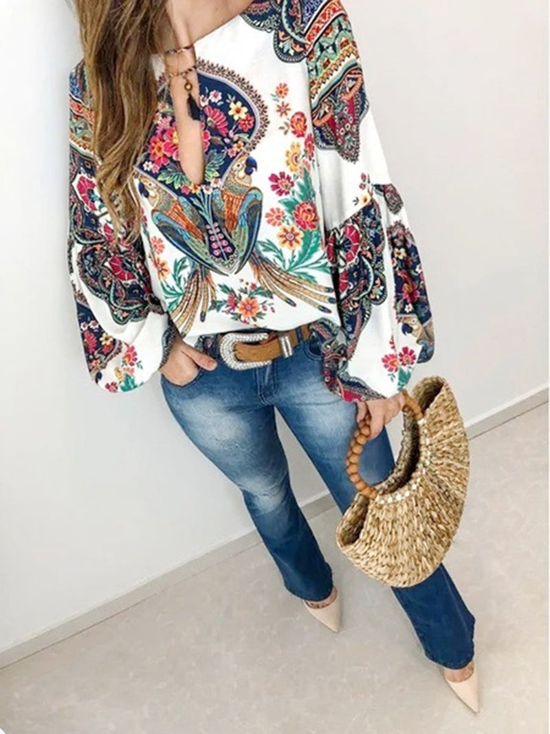 Floral Long Sleeve Round Neck T-shirt Top