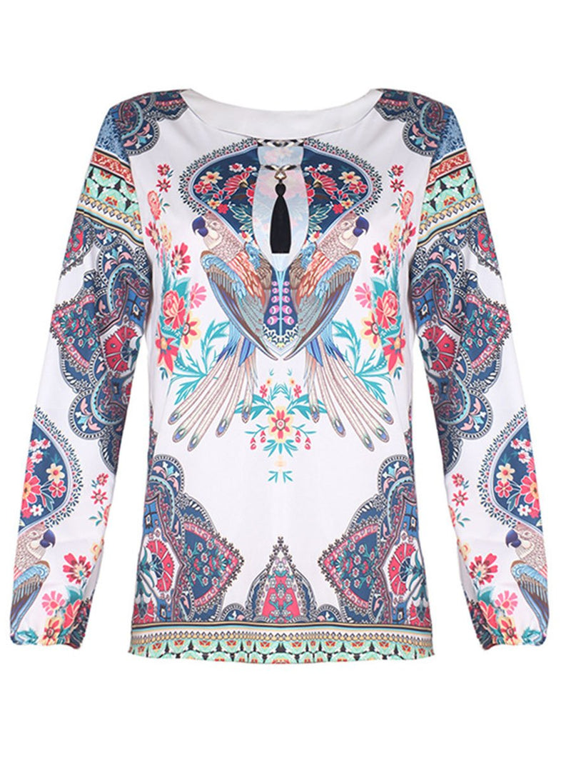 Floral Long Sleeve Round Neck T-shirt Top