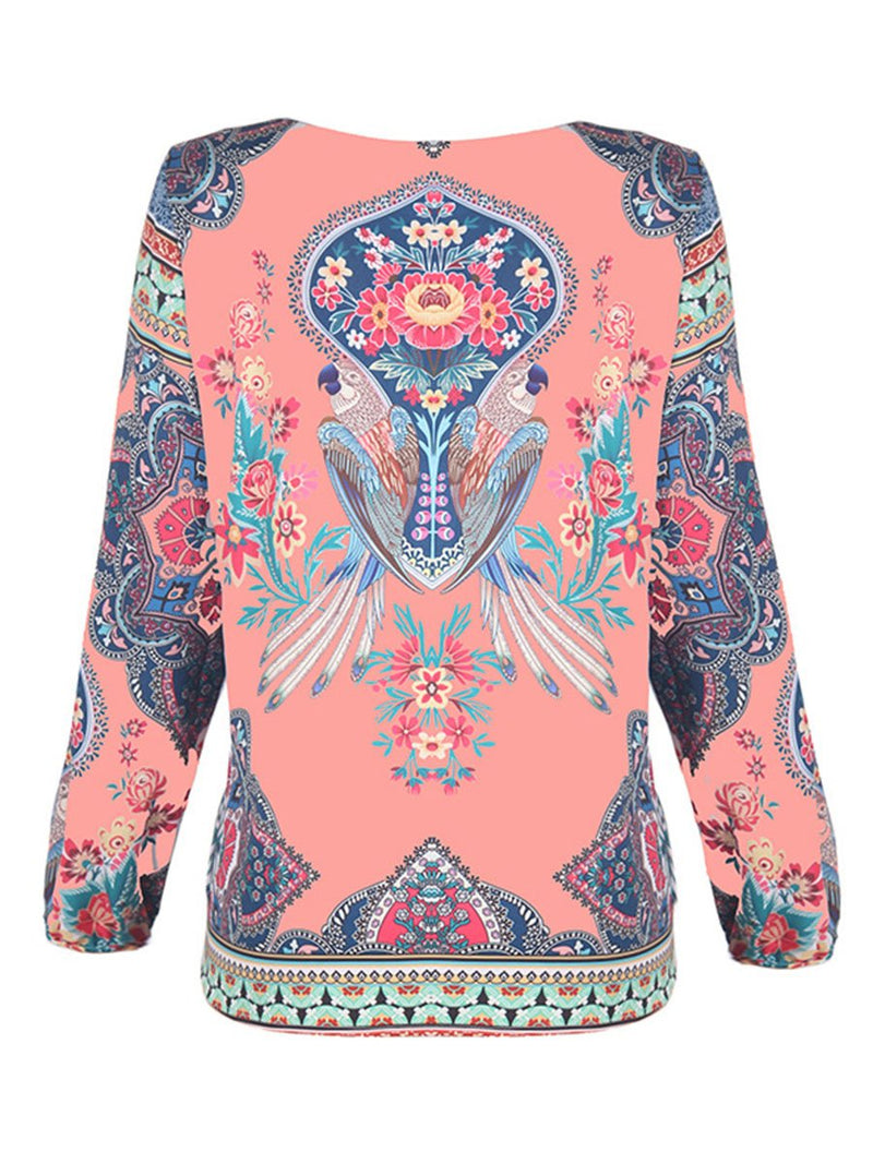 Floral Long Sleeve Round Neck T-shirt Top