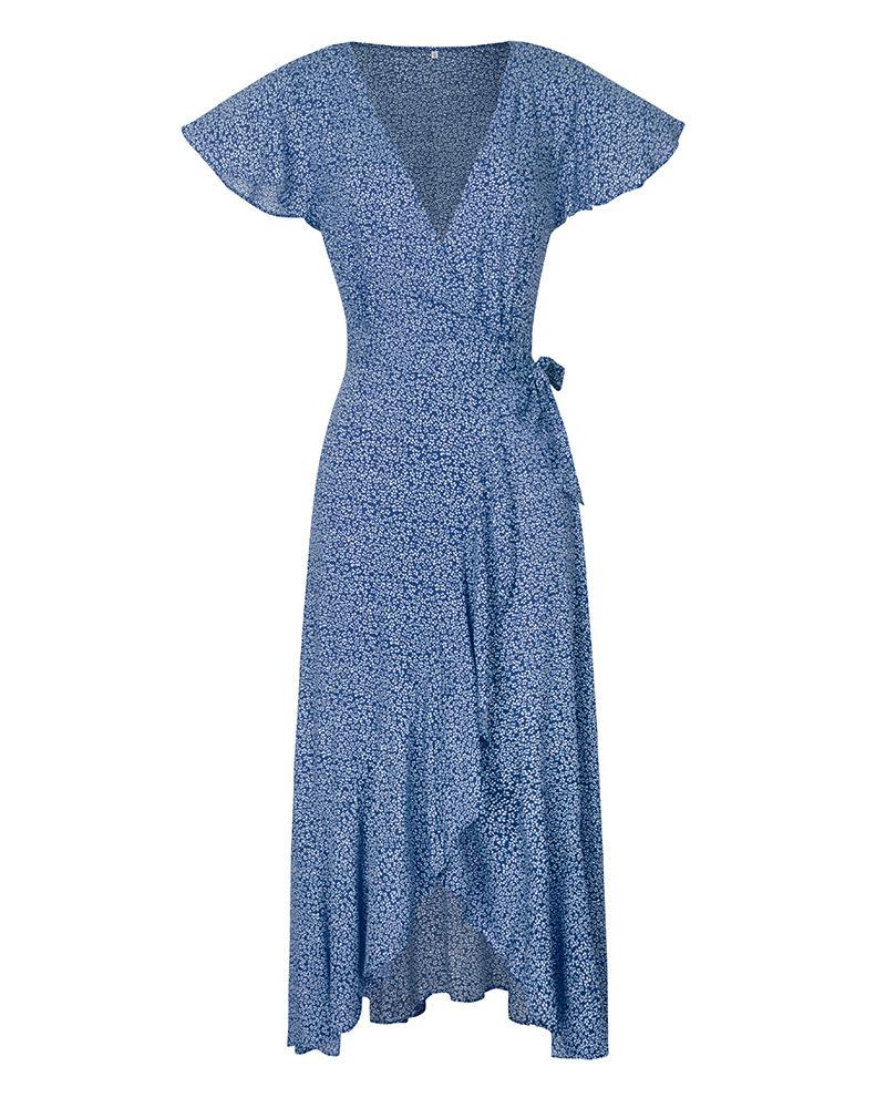 Wrap V Neck Beach Party Maxi Dress