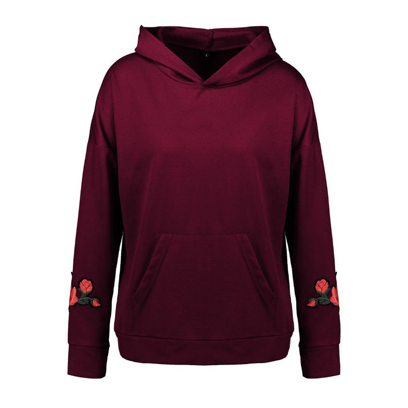 Athletic Hoodie Flower Embroidery Hoodie - Landing Closet