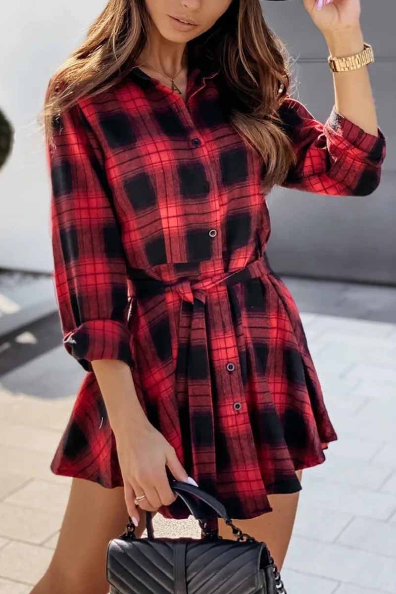 Long Sleeve Plaid Shirt Mini Dress