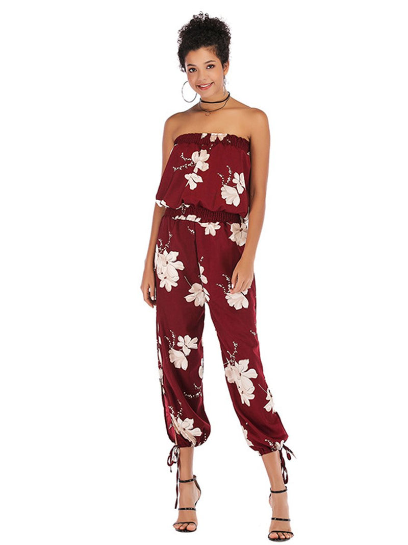 Floral Off Shouler Split Jumpsuit