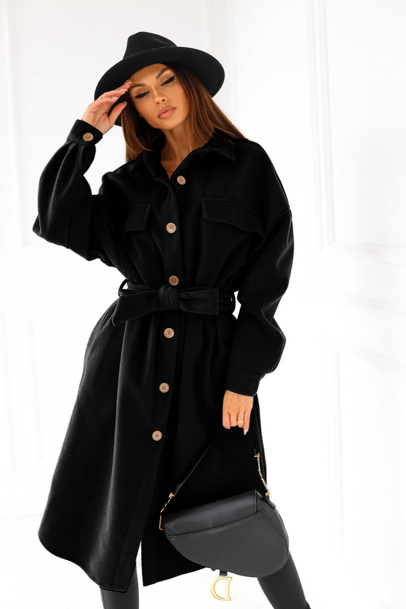 Casual Belted Double Pocket Jacket Coat