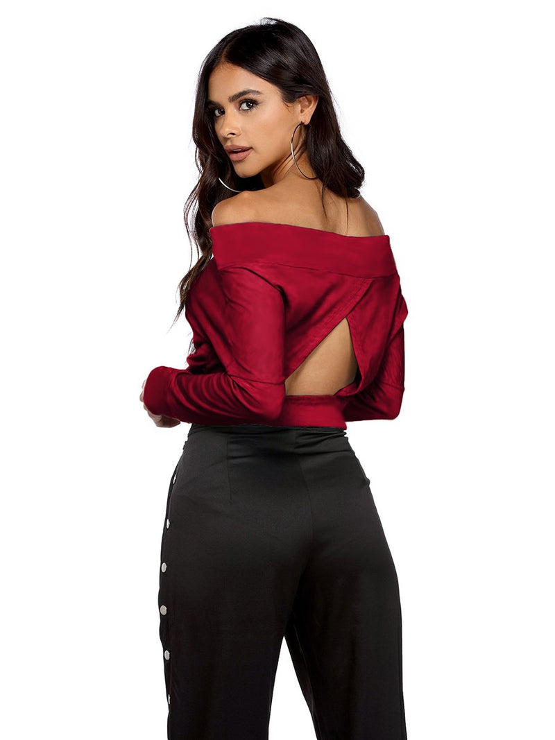 Green Half Sleeve Plain Sexy Off Shoulder Top - Landing Closet