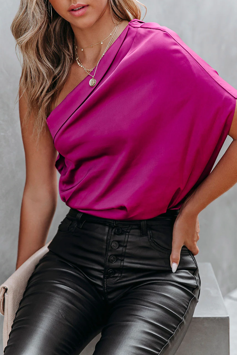 Janay Satin One Shoulder Drape Blouse