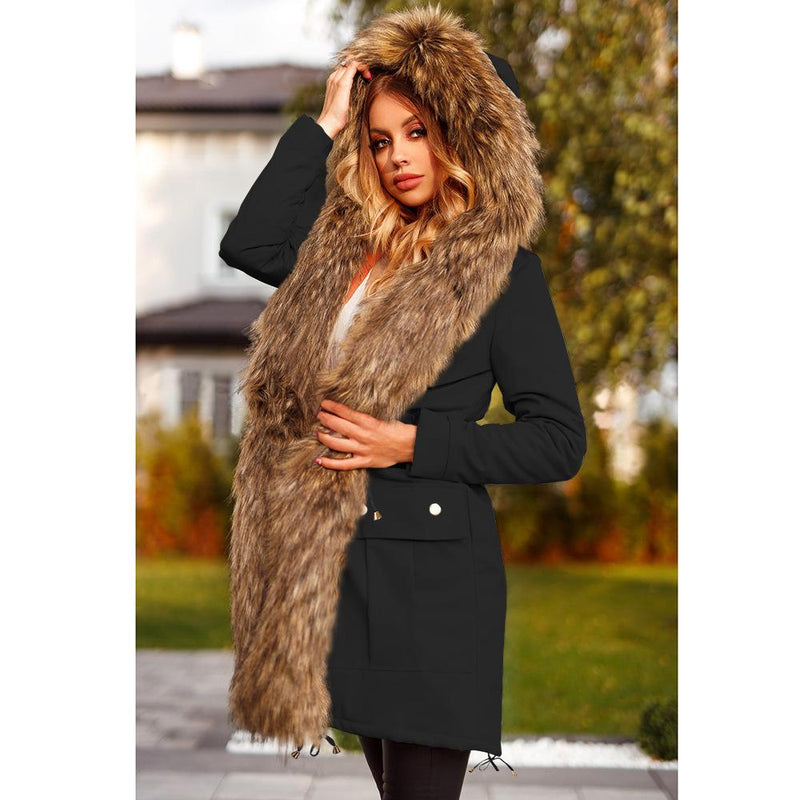 Womens Hooded Faux Fur Lined Warm Coats