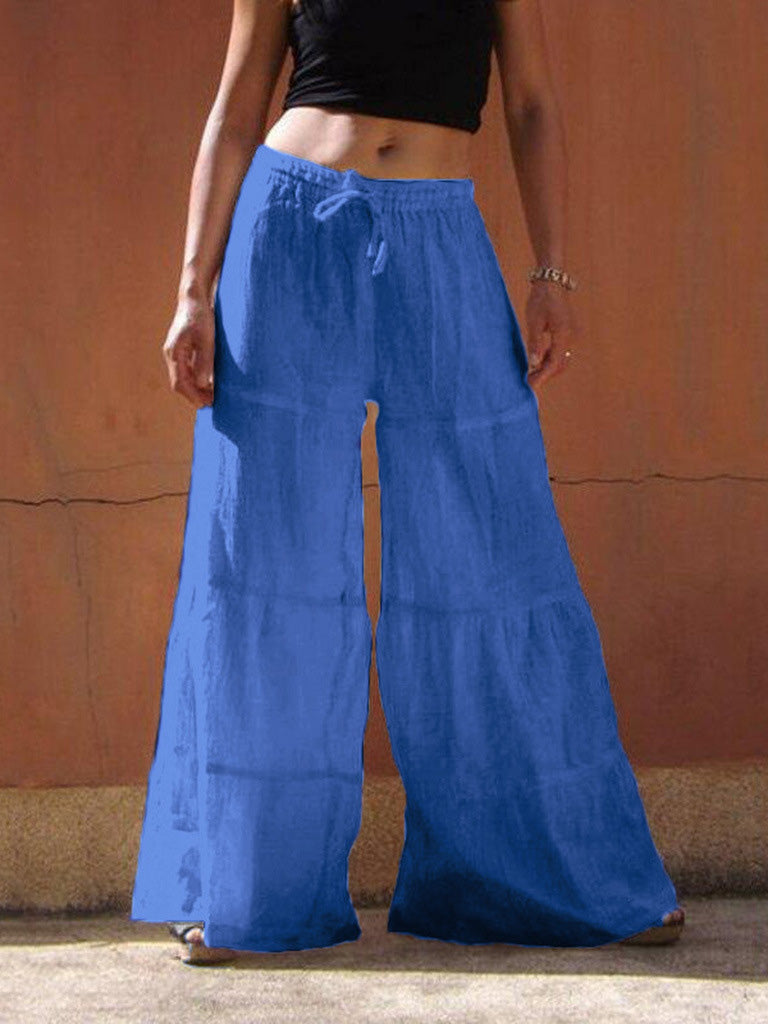 Women's Pants Loose Solid Elastic Waist Wide Leg Pants