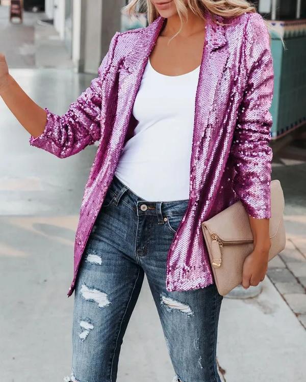 Glittering Sequin Blazer Party Suit