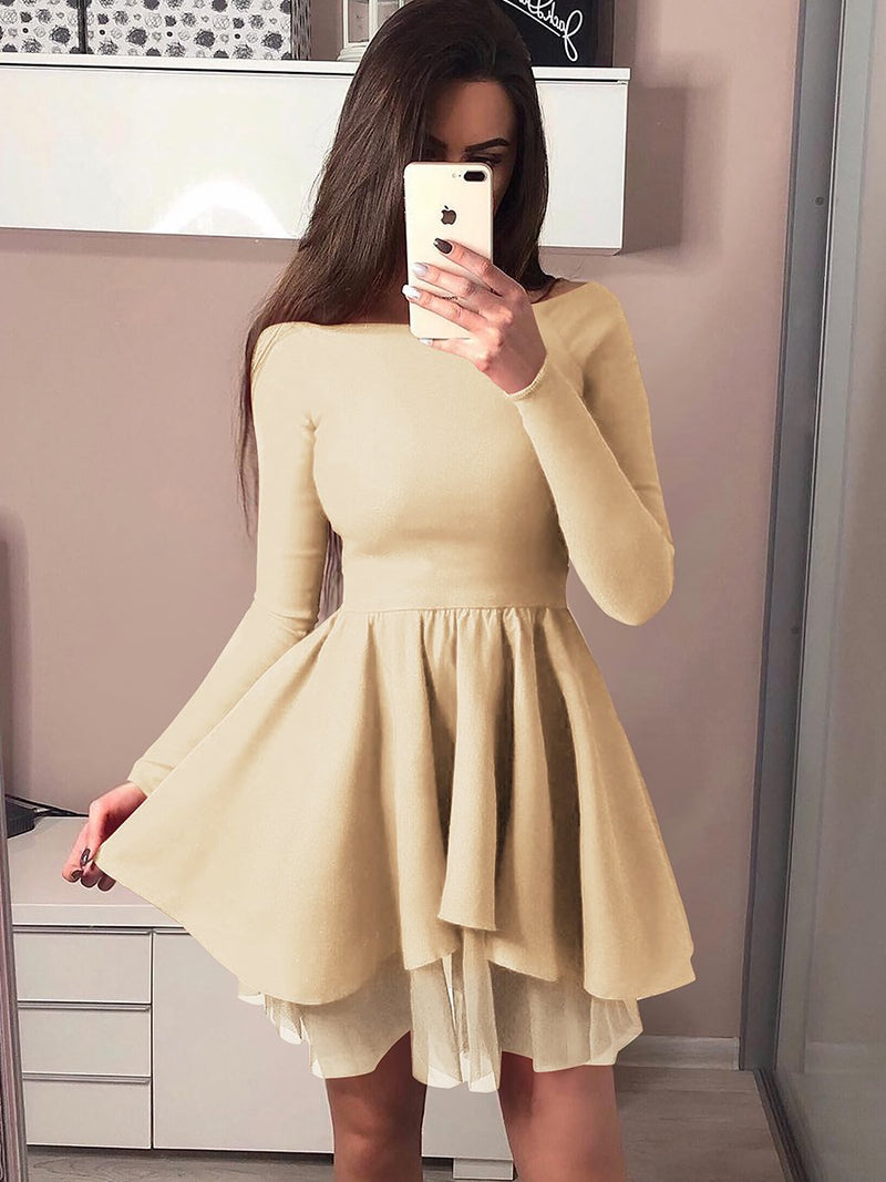 Long Sleeves Bodycon Ruffle Off Shoulder Mini Dress