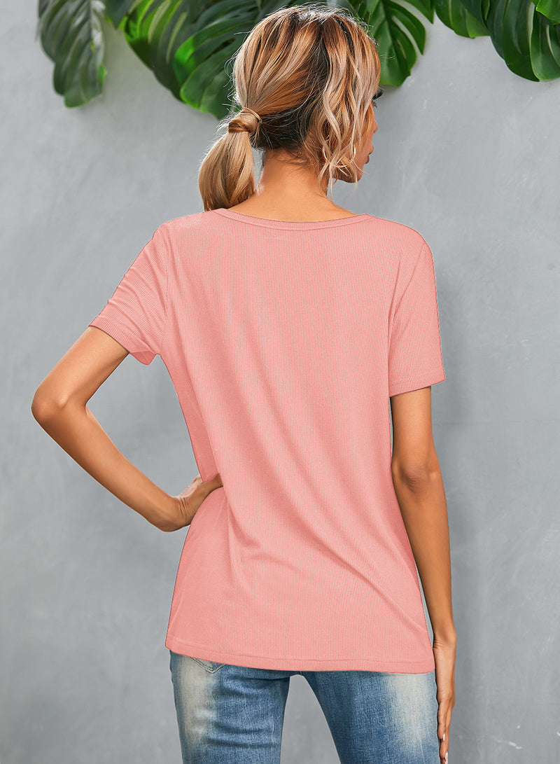 Casual Short Sleeve V Neck T Shirt