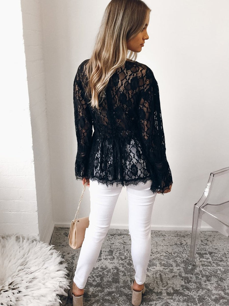 Lace Long Sleeves Round Neck Top