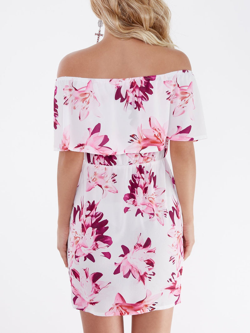 Random Floral Print Off Shoulder Tiered Dress - Landing Closet