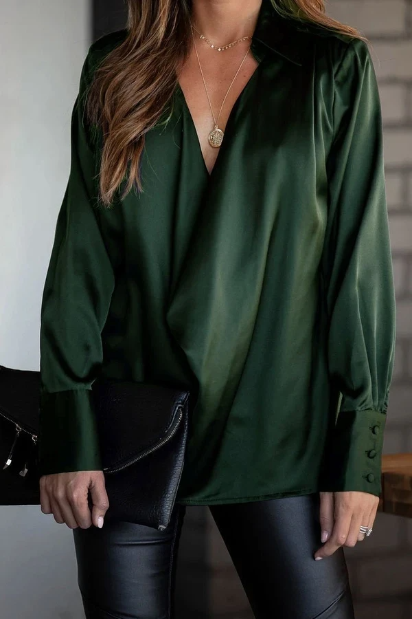 Satin Collared Drape Blouse